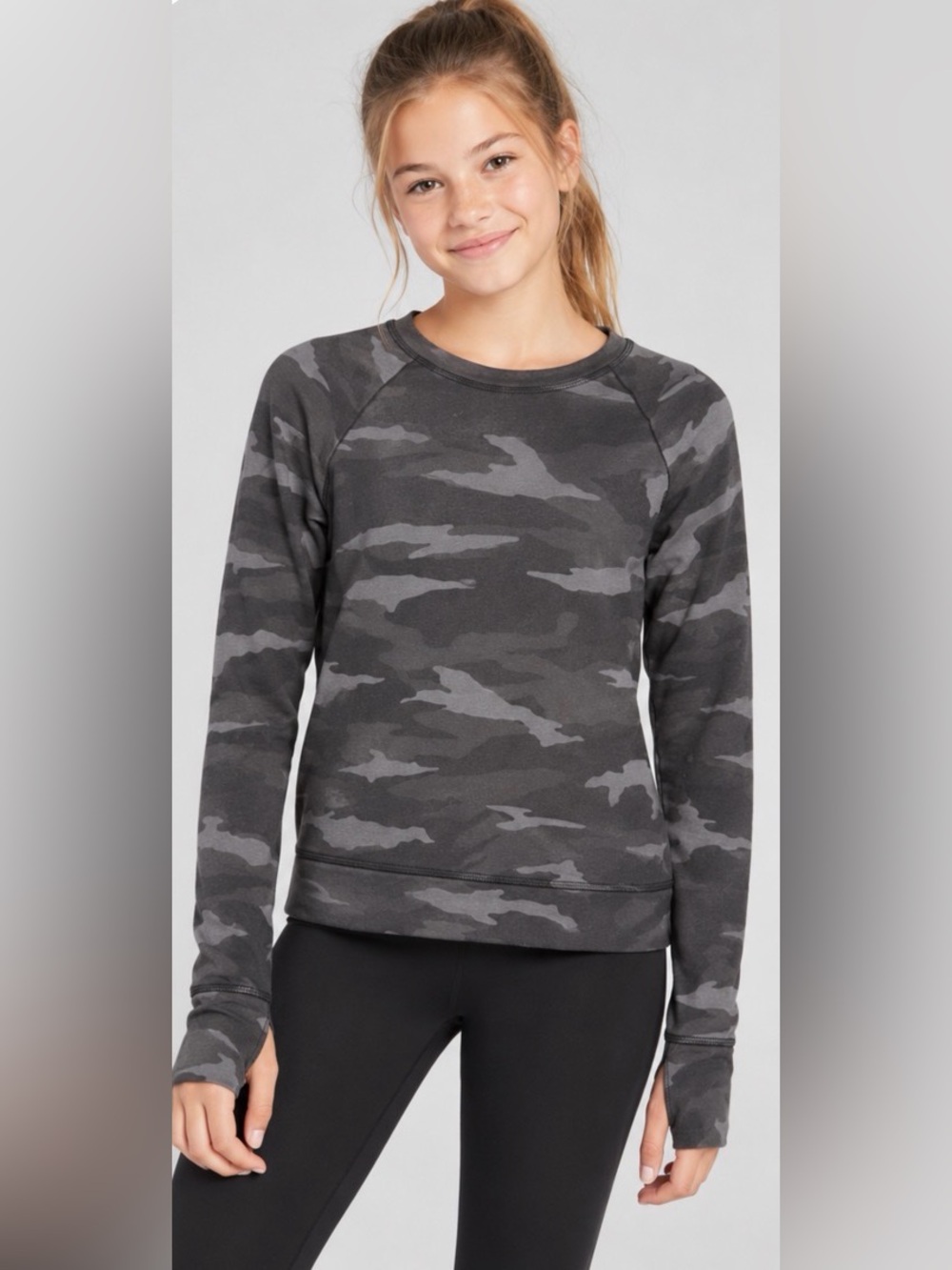 Athleta Charcoal Gray Camo Crewneck Sweater